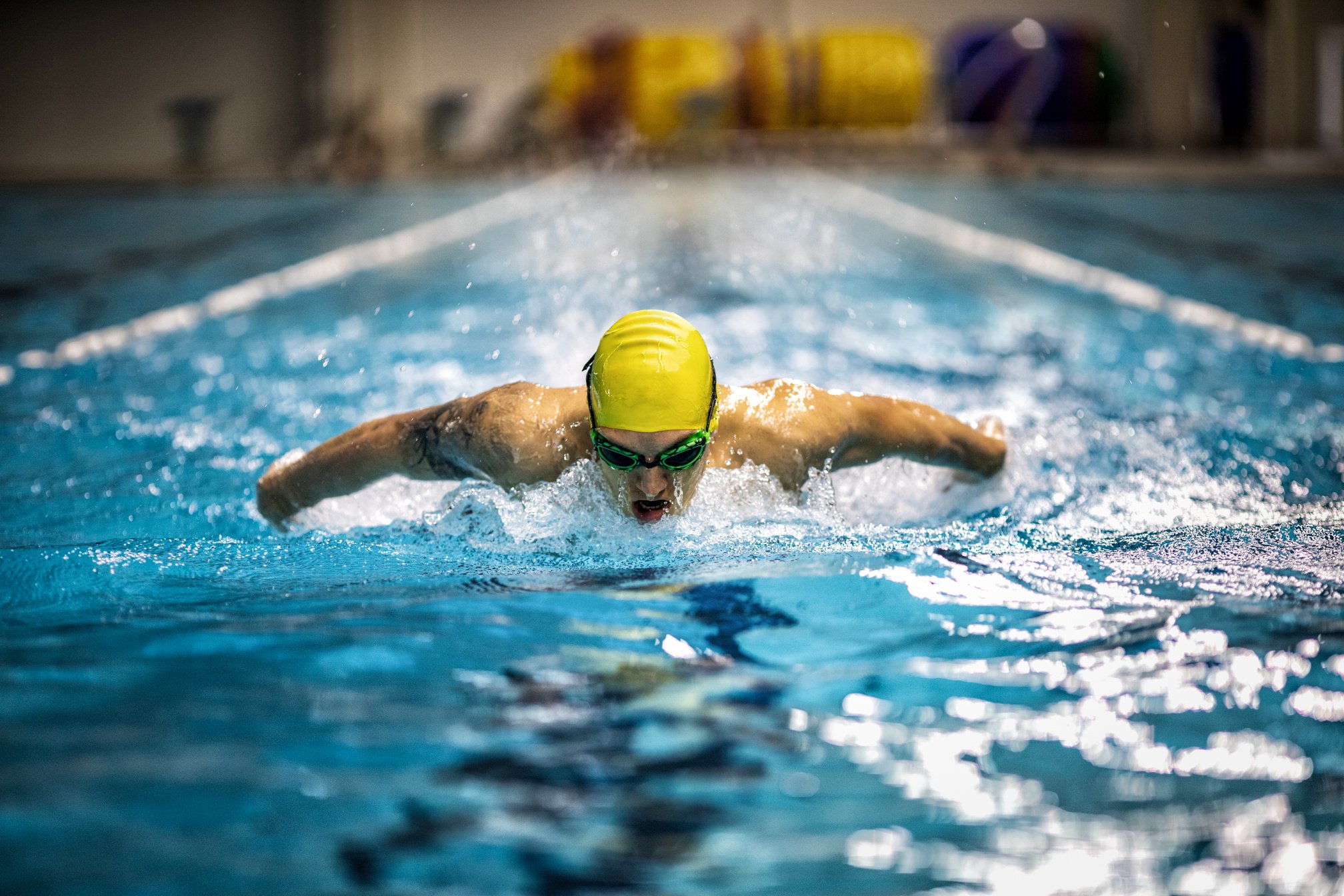 Professional athlete at swimming sport training